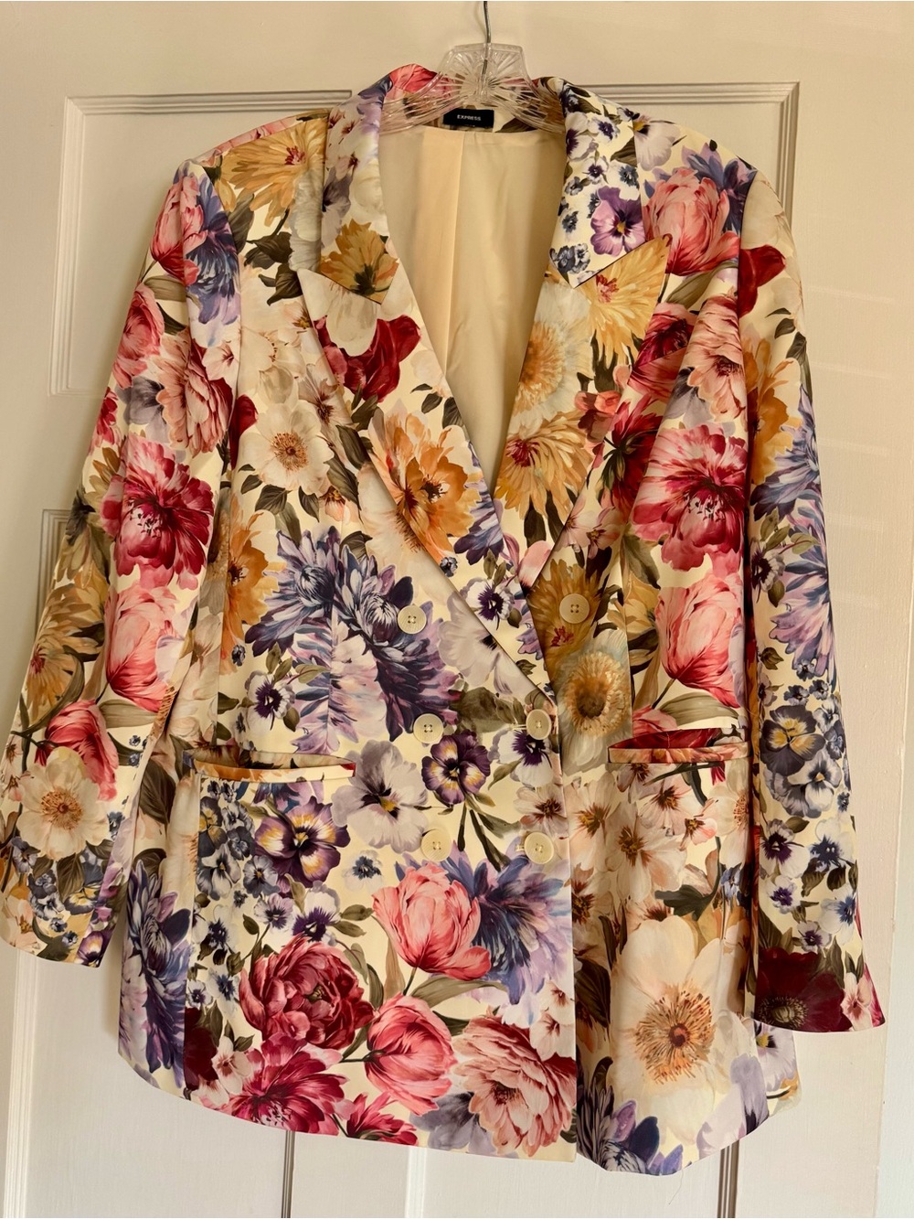 Express - Floral Double-Breasted Blazer/Multicolor Garden Print